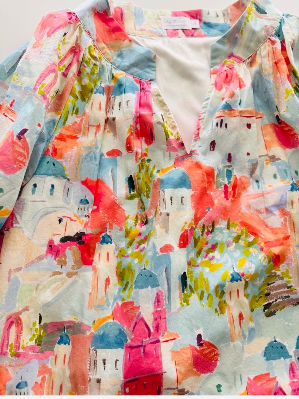 Shop The Mint Santorini Watercolor V-Neck Top Small - Picture 6 of 13